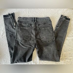 Free People, We the Free, black high-rise jeans w/zippered ankle slit; size 27